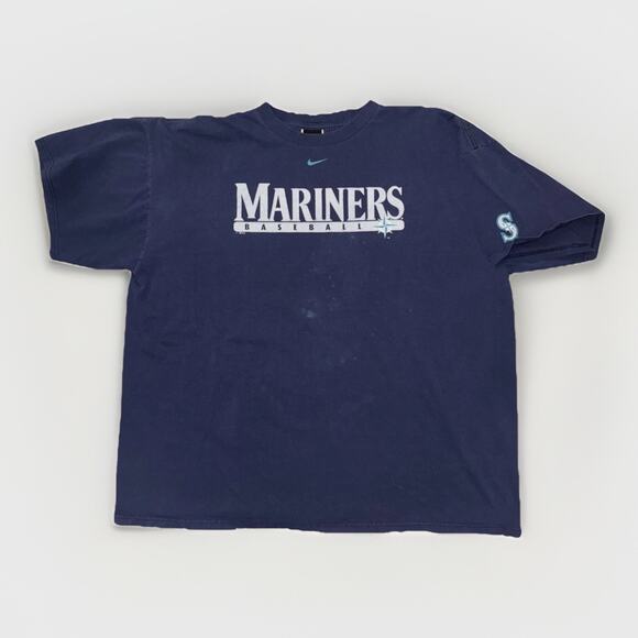 Vintage Nike Seattle Mariners MLB T-Shirt XXL Blue 90s Center Swoosh 26x29 - Picture 1 of 5